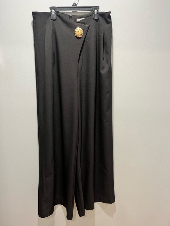 Commense Pants - Women's Commense Embellished High-Waist Wide-Leg Pants Black Size XL Gold Button